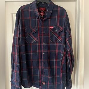 DIXXON Navy and Crimson Plaid Flannel Shirt